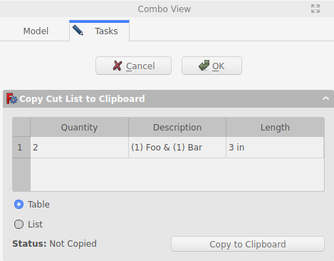 Copy Cut List to Clipboard Task Panel with Merged Items