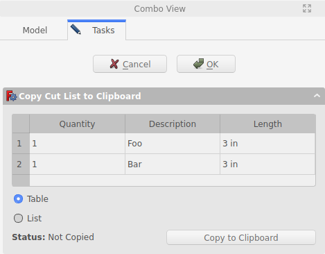 Copy Cut List to Clipboard Task Panel