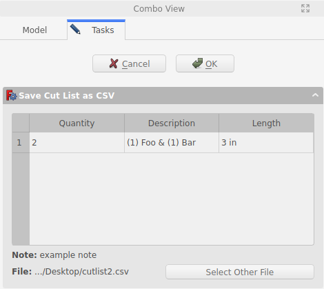 Save Cut List to File Task Panel with Merged Items & Note